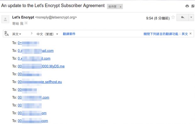 Let's Encrypt泄露7618名用户邮箱地址